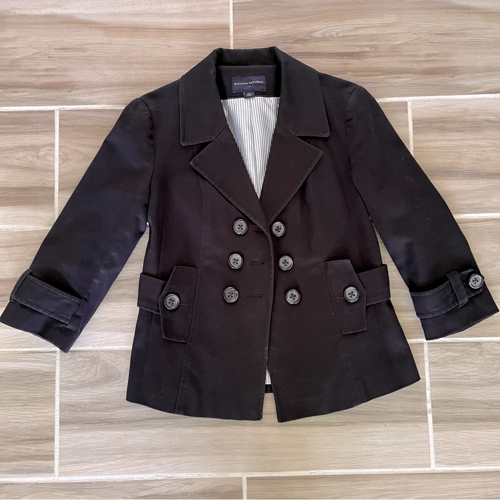 Banana Republic | 3/4 Sleeve Textured Cotton Blazer | Black | Size 2